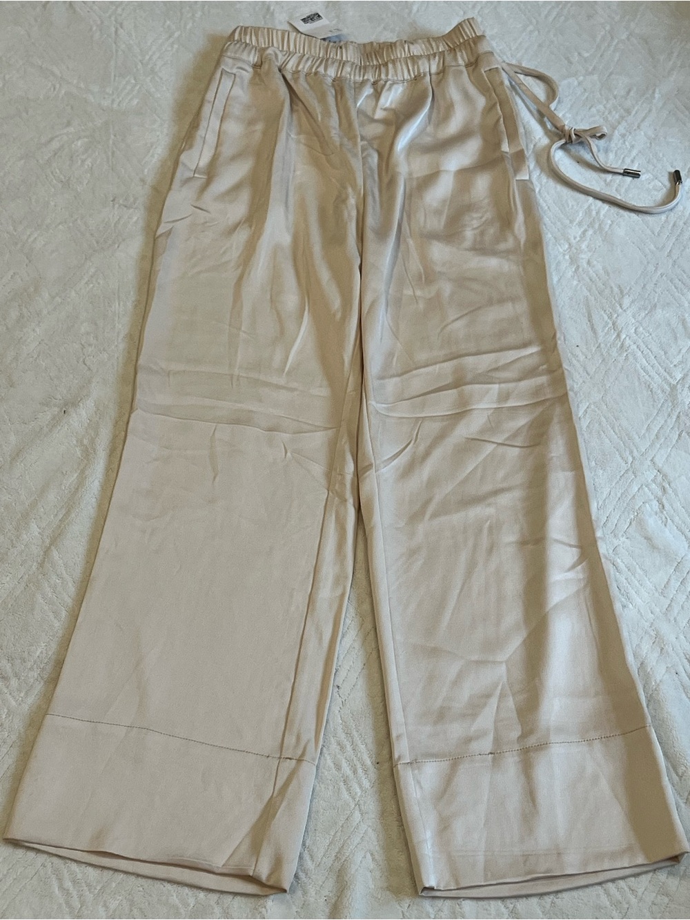 Women’s Cream Satin Wide-Leg Pants - Picture 2 of 5